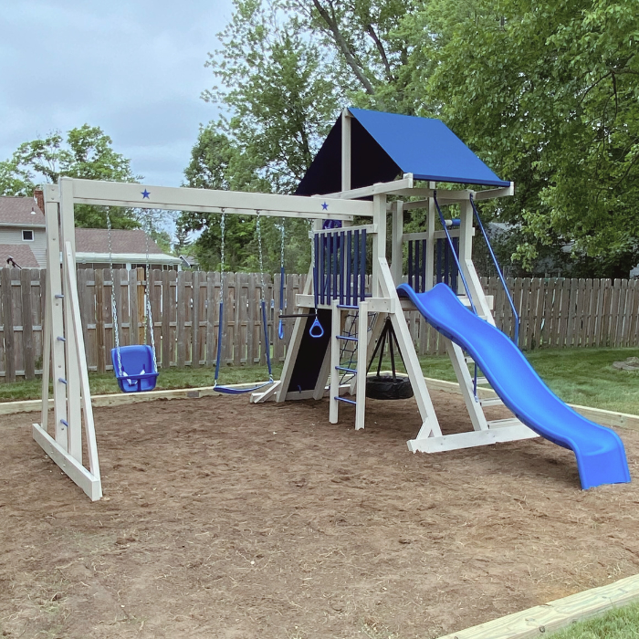 Starburst Vinyl Swing Set with Monkey Bars AlignedPlay