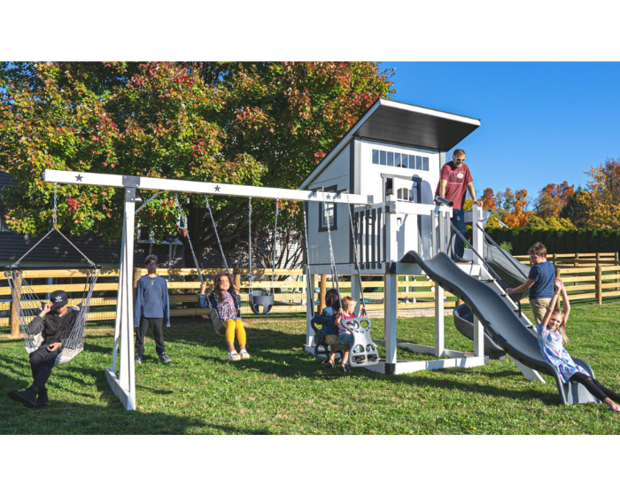 Star Gazer Vinyl Swing Set with playhouse