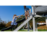 Star Gazer Vinyl Swing Set with playhouse ramp