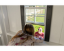 Star Gazer Vinyl Swing Set with playhouse window