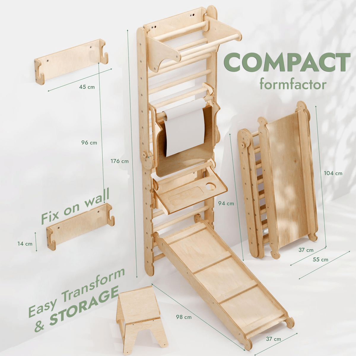 Swedish Wall for Kids + Swings+ Slide + Art Add-on