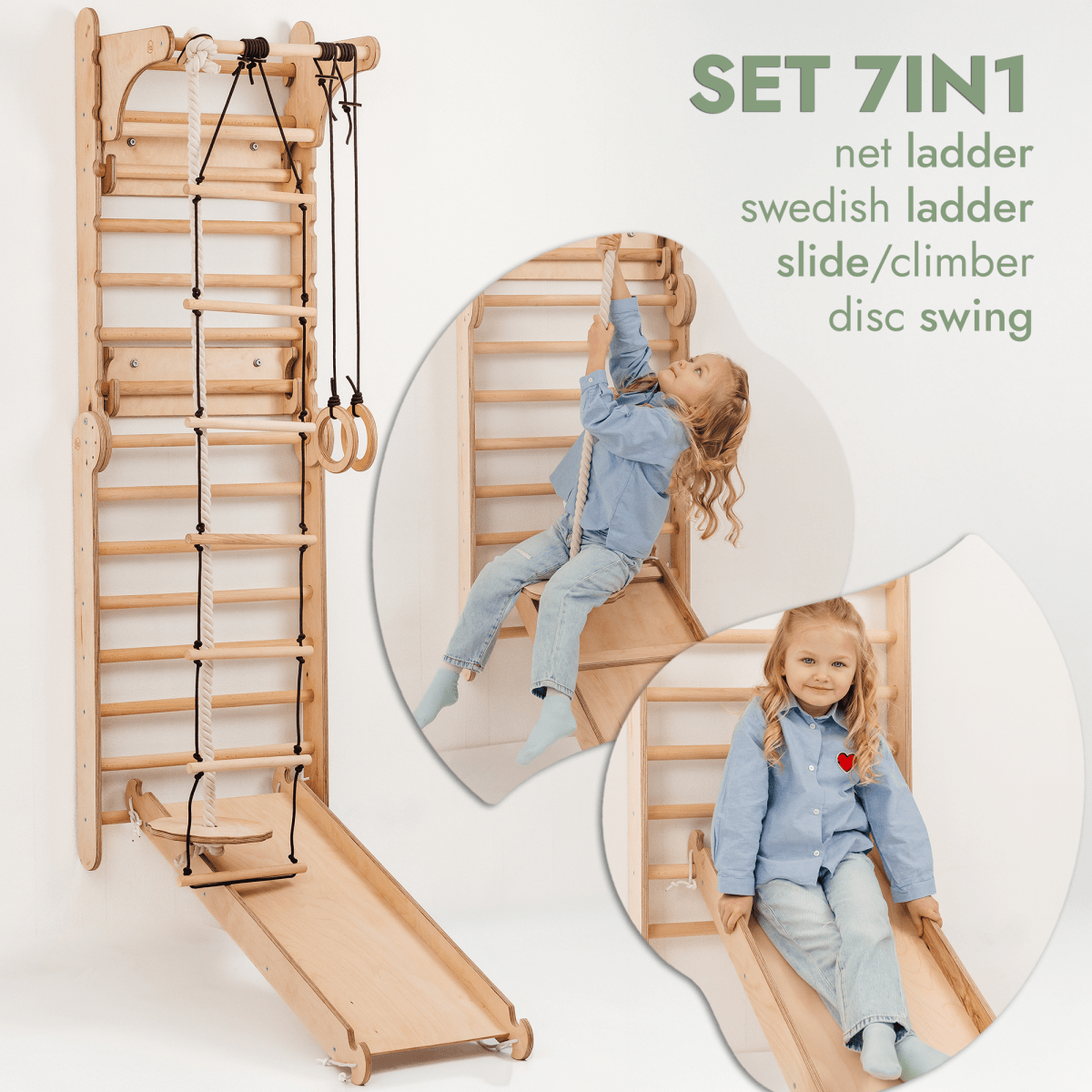Swedish Wall for Kids + Swings+ Slide + Art Add-on