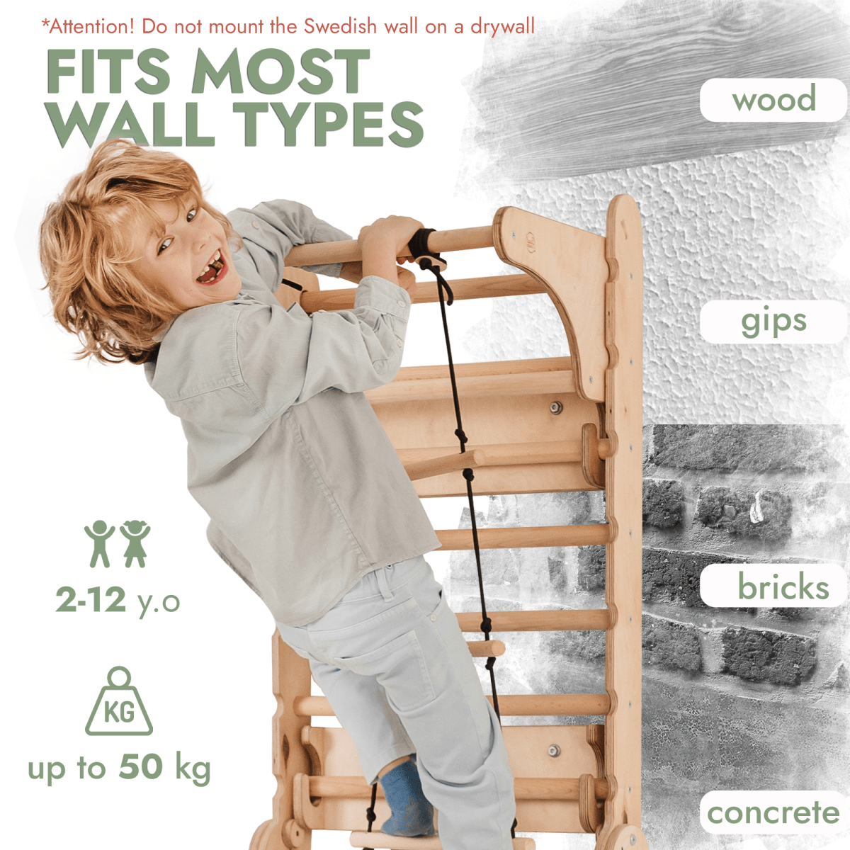 Swedish Wall for Kids + Swings+ Slide + Art Add-on