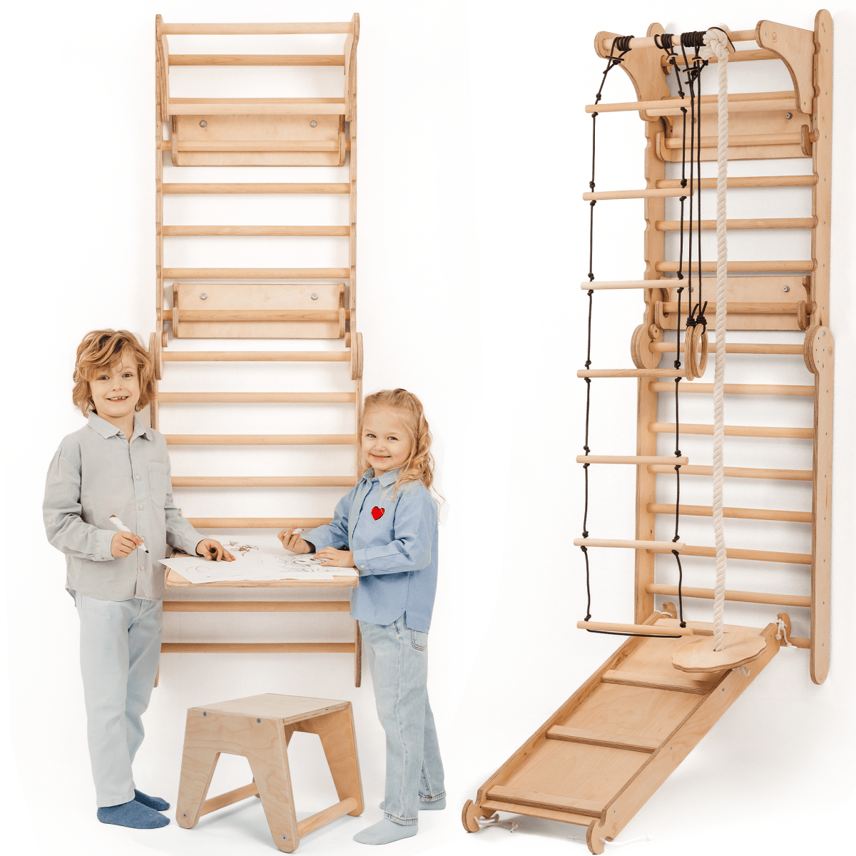 Swedish Wall for Kids + Swings+ Slide + Art Add-on