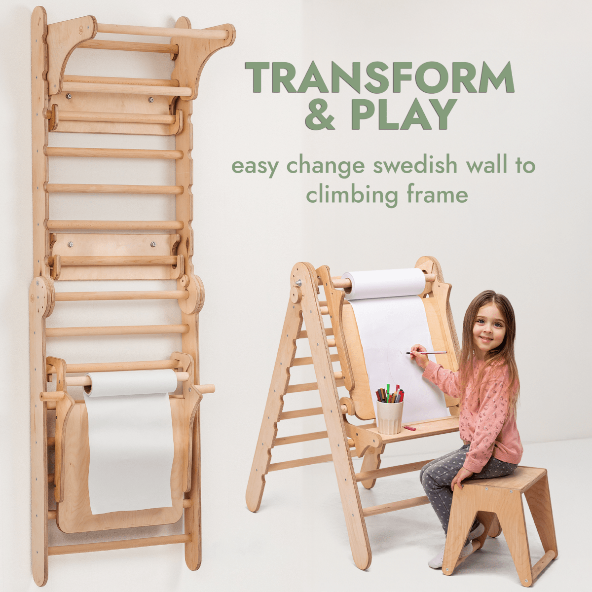 Swedish Wall for Kids + Swings+ Slide + Art Add-on