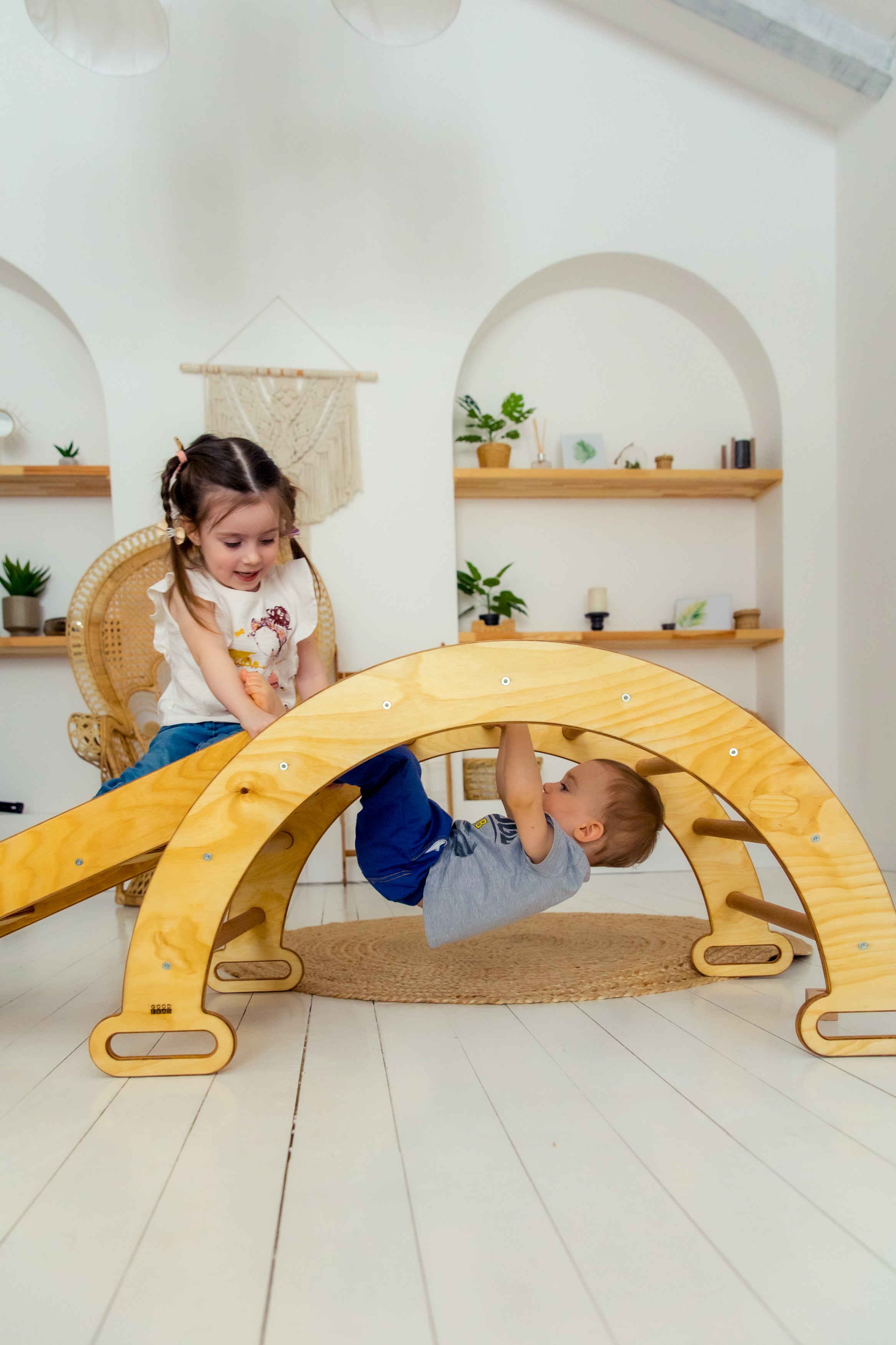 Goodevas Montessori Climbing Set: 2 in 1 Arch + Slide