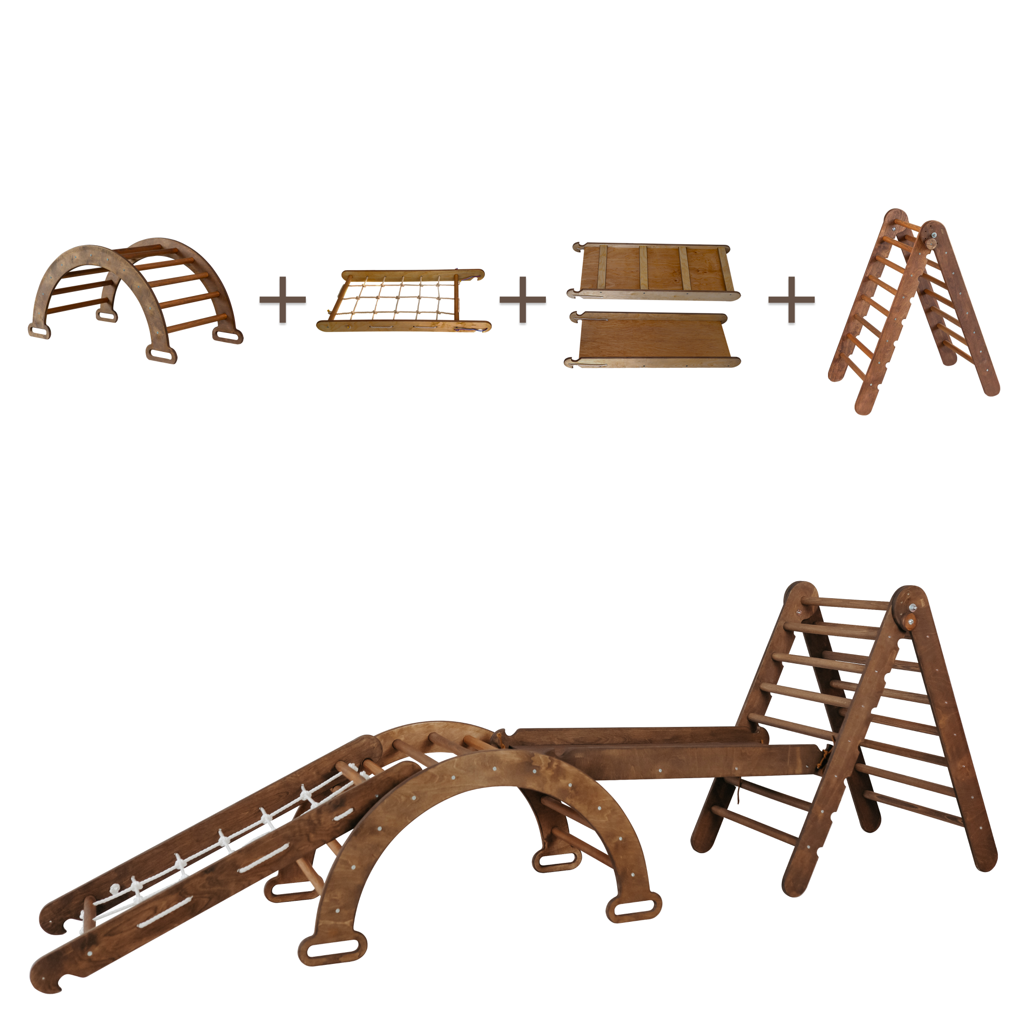 Goodevas Montessori Climbing Set: 4 in 1 Pickler Triangle + Arch + Slide + Climbing Net