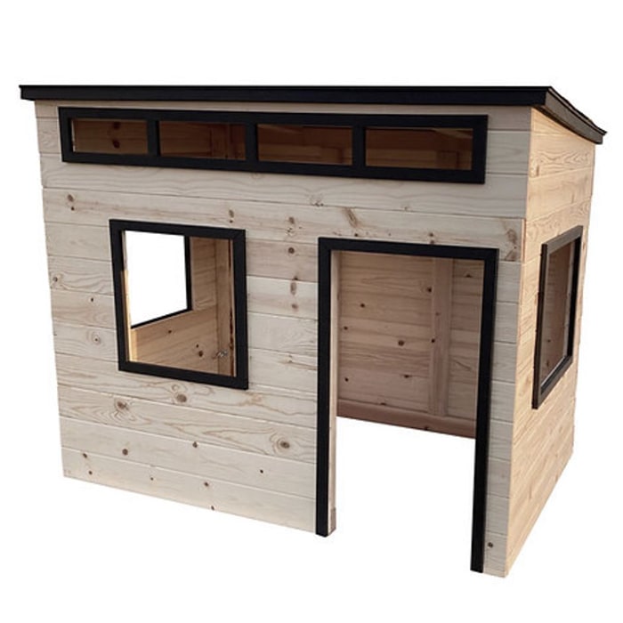 Ella's Contemporary Playhouse in Natural Wood with Black Trim 3D View