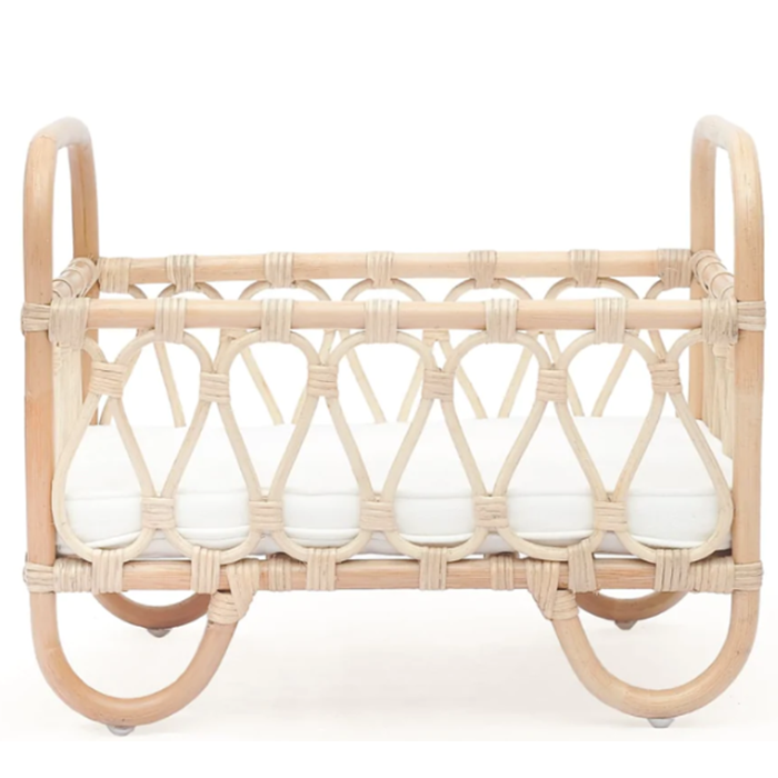 Ellie & Becks Co. Petit Doll Crib in Rattan Natural Front View