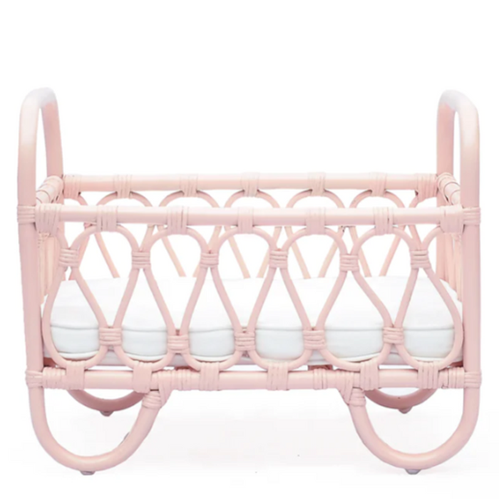 Ellie & Becks Co. Petit Doll Crib in Rattan Pink Front View