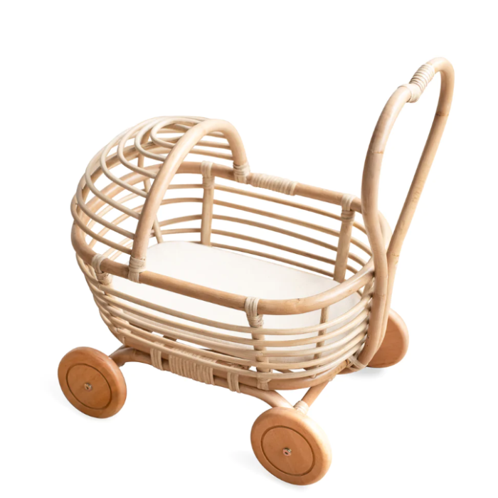 Ellie & Becks Harlow Doll Pram In Rattan Corner View White