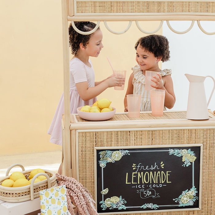 Ellie & Becks Little Rattan Shop Stall Lemonade Stand Close