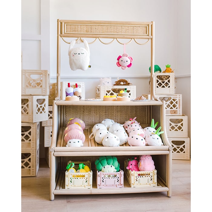 Ellie & Becks Little Rattan Shop Stall With Toys Close