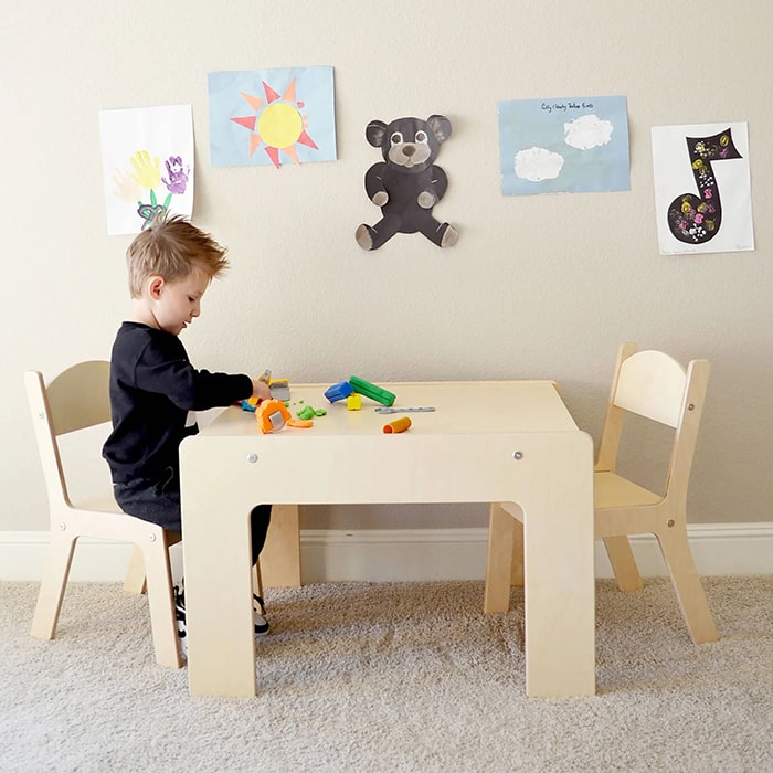 Little Colorado Modern Birch Arts & Crafts Table with Chairs Kid Playing