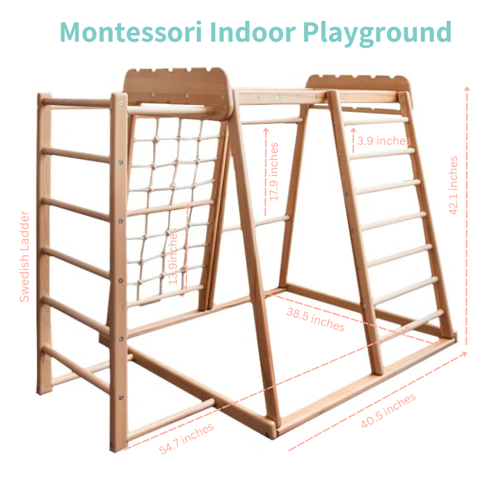 Montessori Indoor Playground in Natural Wood Measurements