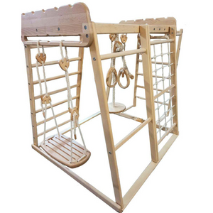 Montessori Indoor Playground with 7 Activities in Natural Wood