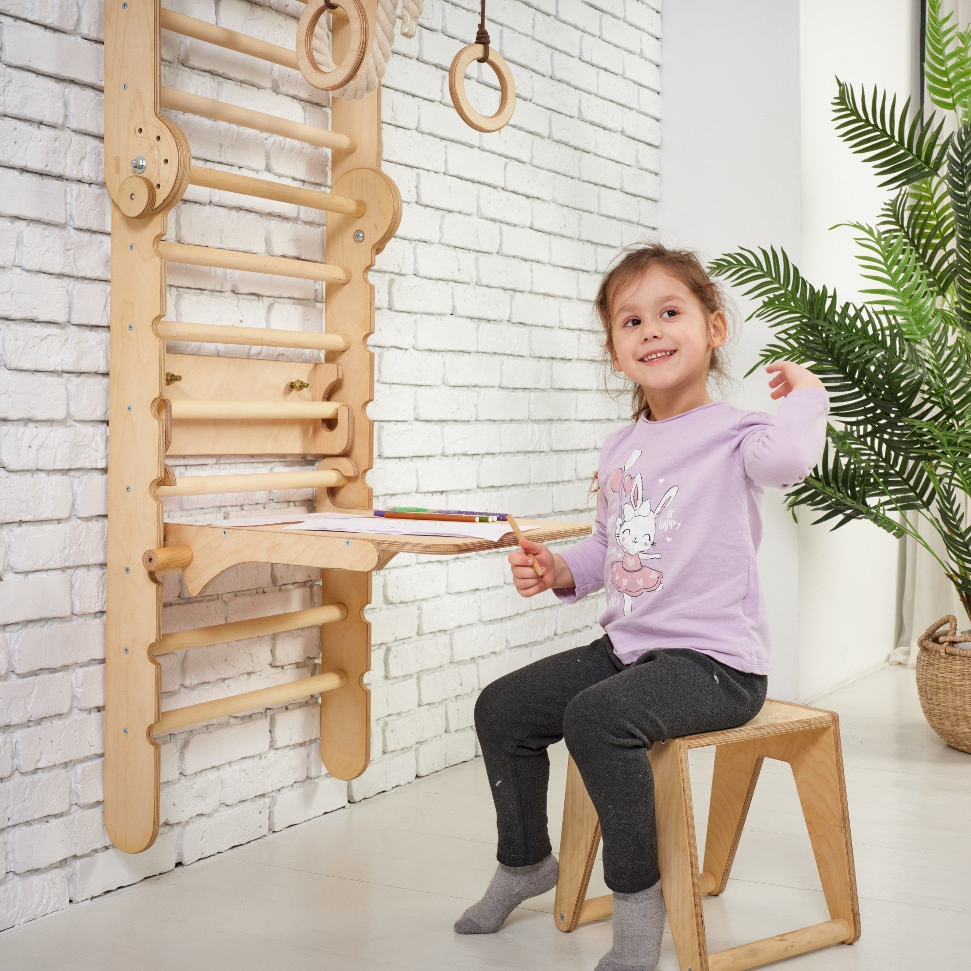 Goodevas 5in1: Swedish Wall for Kids + Swing Set + Slide Board + Art Add-on