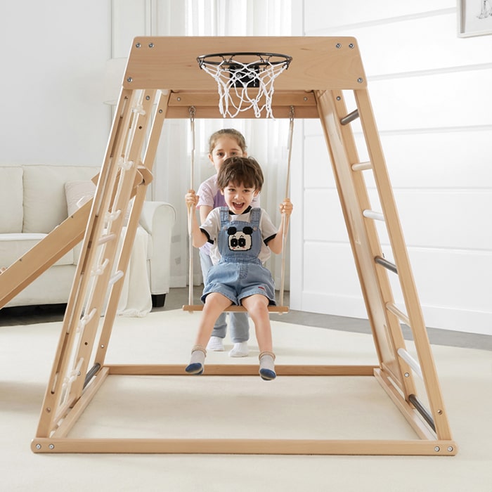 Wonder & Wise Stay At Home, Play At Home Indoor Gym in Wood Inside